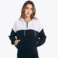 COLORBLOCK QUARTER-ZIP FLEECE HOODIE,True Black,large