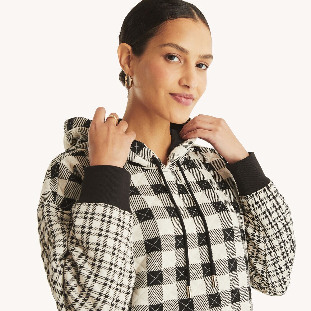 Checkered Quilted Hoodie,True Black,large