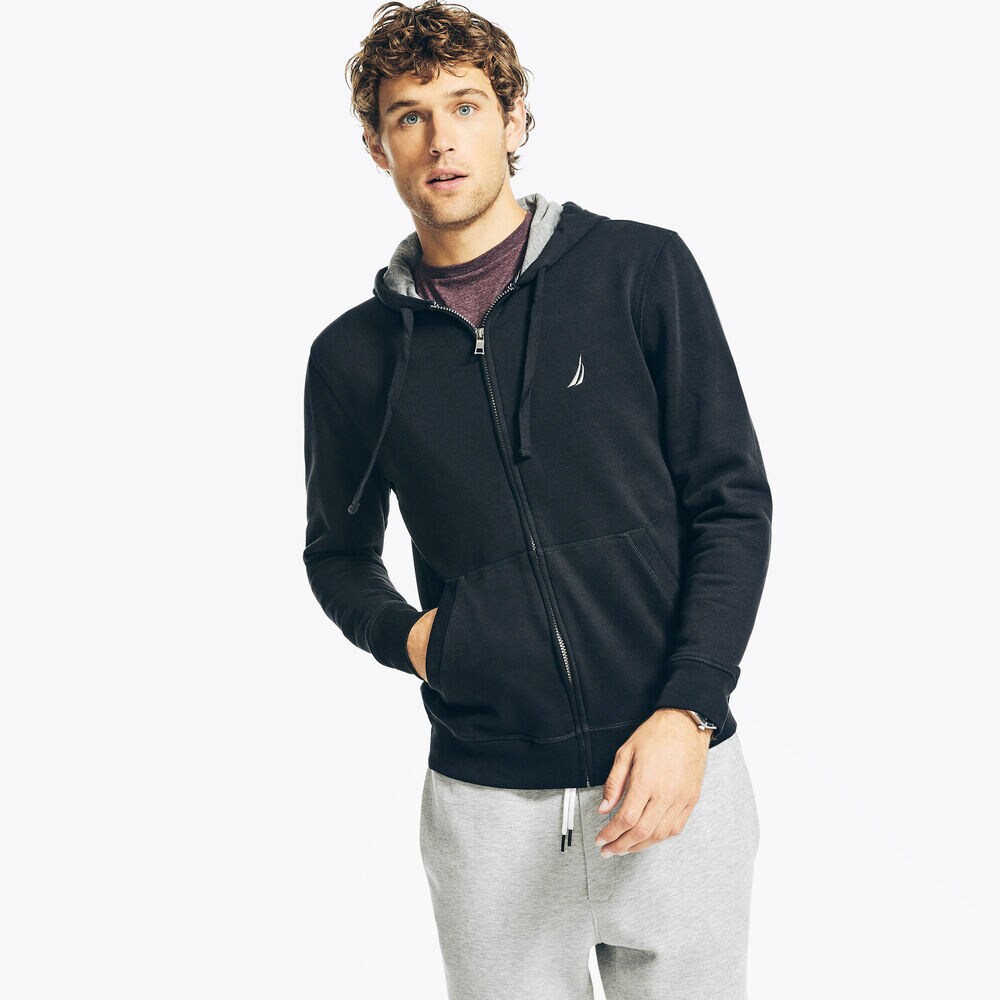 Full-Zip Fleece Hoodie,True Black,large