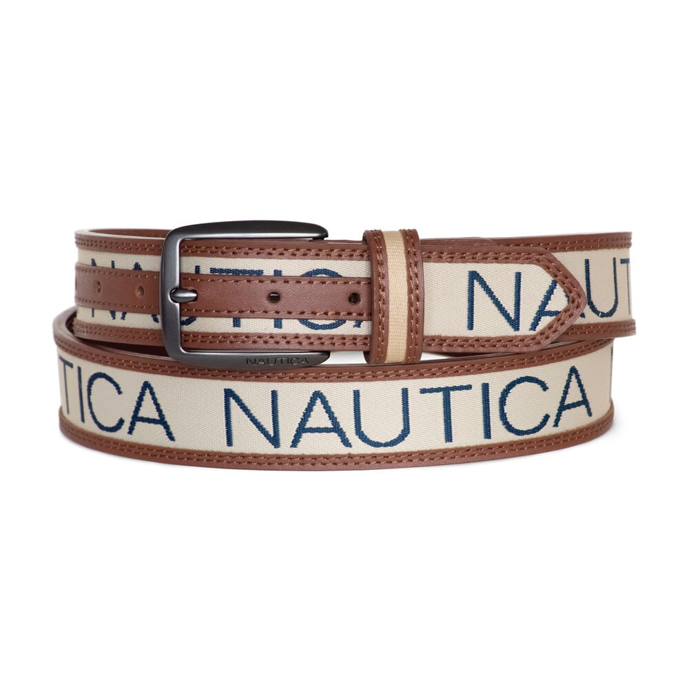 Logo Ribbon Leather Belt,Khaki,large