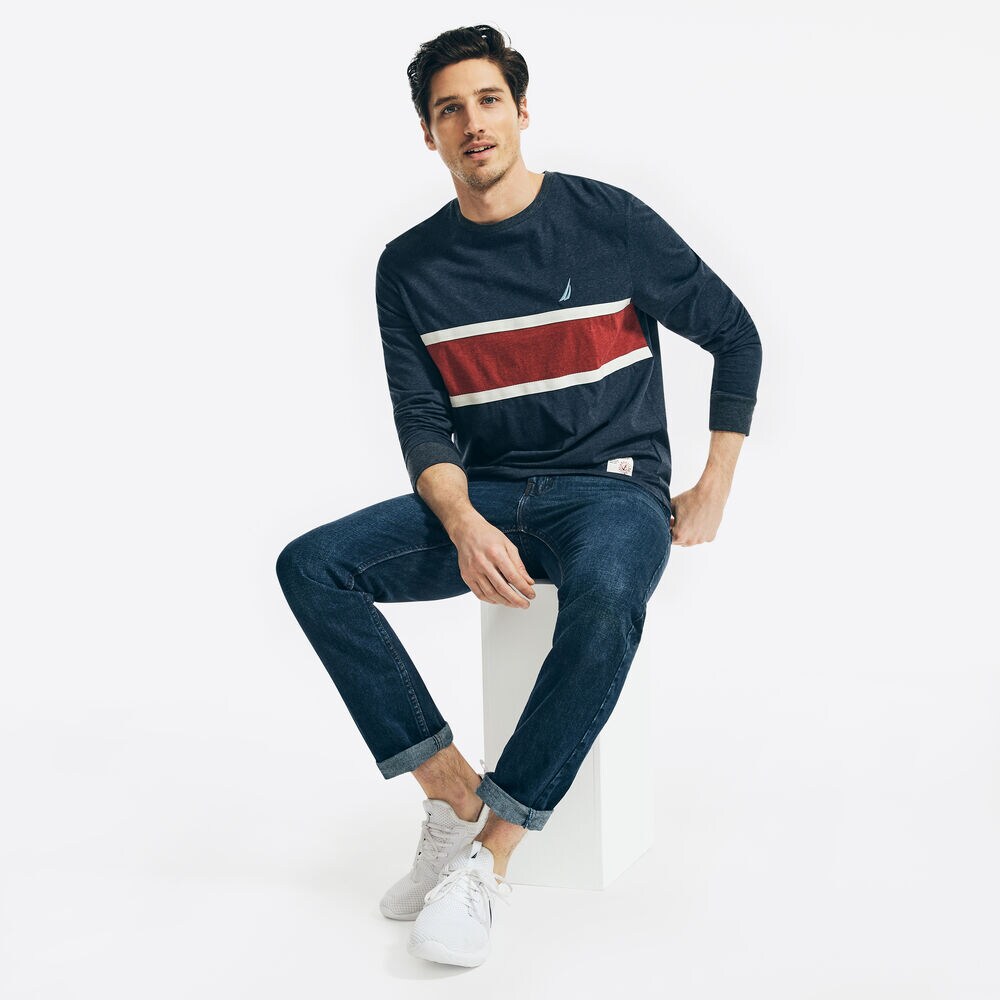 COLORBLOCK LONG-SLEEVE T-SHIRT,Pure Deep Sea Wash,large