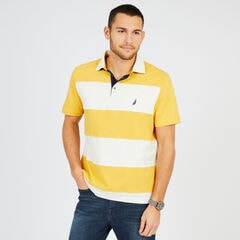 Short Sleeve Classic Fit Rugby Stripe Polo Shirt,Mustard Field,large