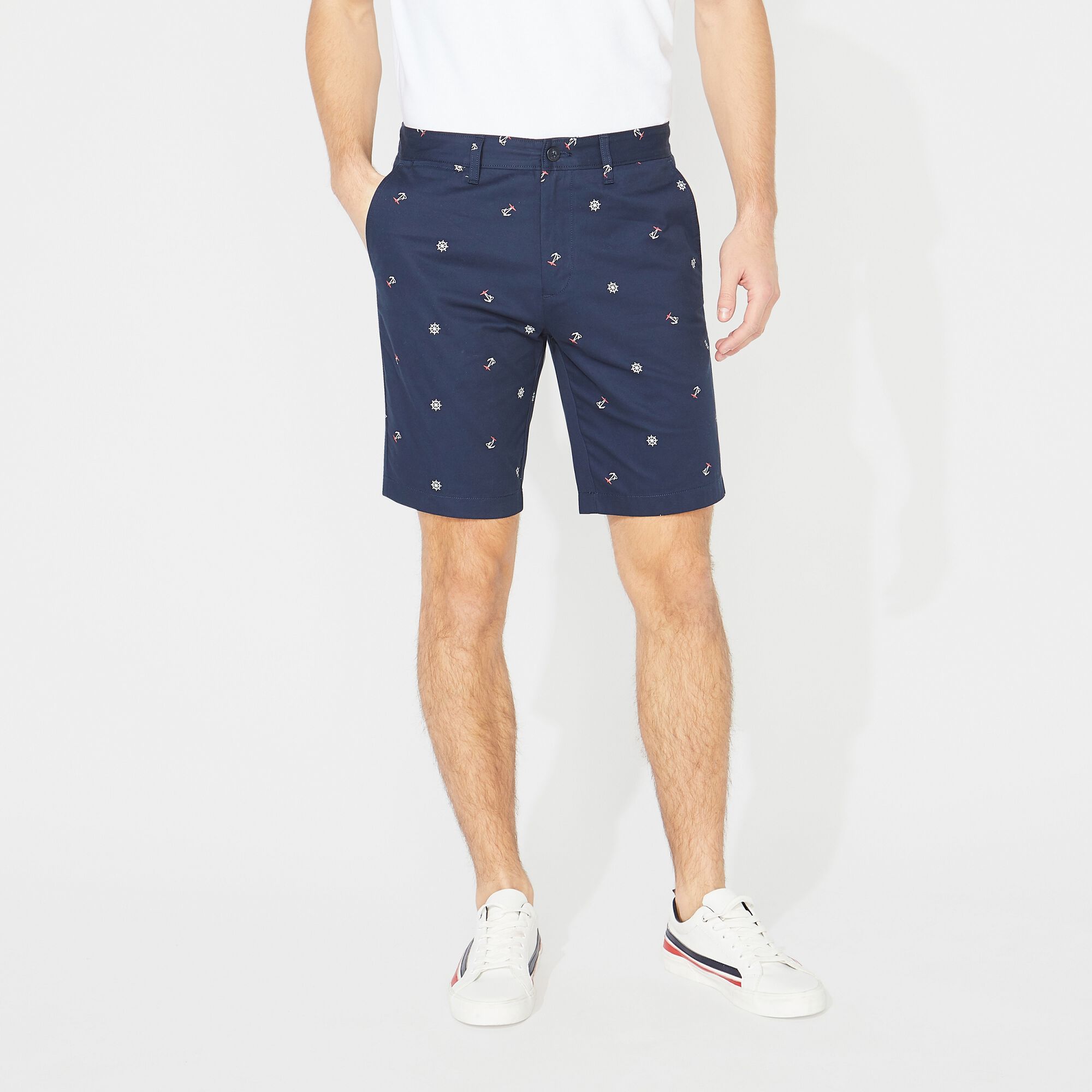 10" BIG & TALL ANCHOR AND SHIP WHEEL PRINT SHORT,True Navy,large