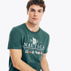 SUSTAINABLY CRAFTED FLAGS GRAPHIC T-SHIRT,Evergreen,large