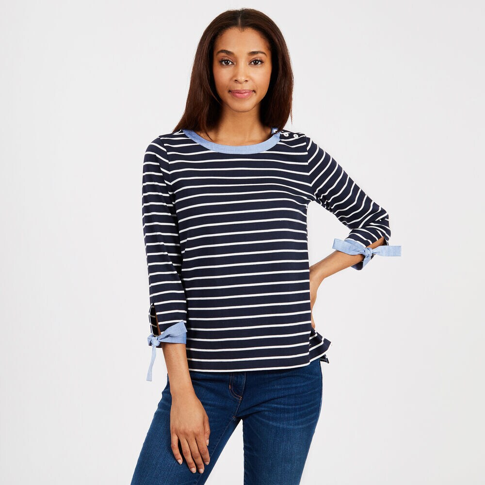 Long Sleeve Woven Tie Cuff Top,Stellar Blue Heather,large