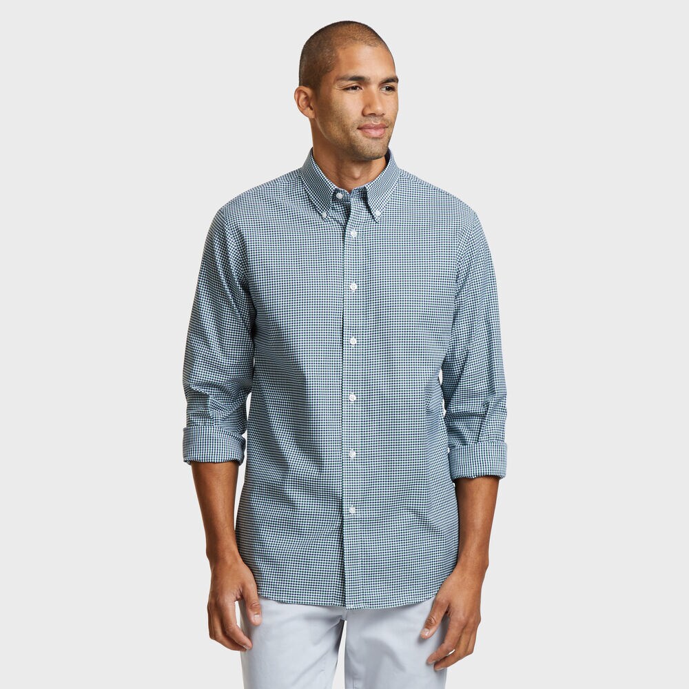 IRON FREE CLASSIC FIT SHIRT IN GREEN SMALL TATTERSALL,Spruce,large