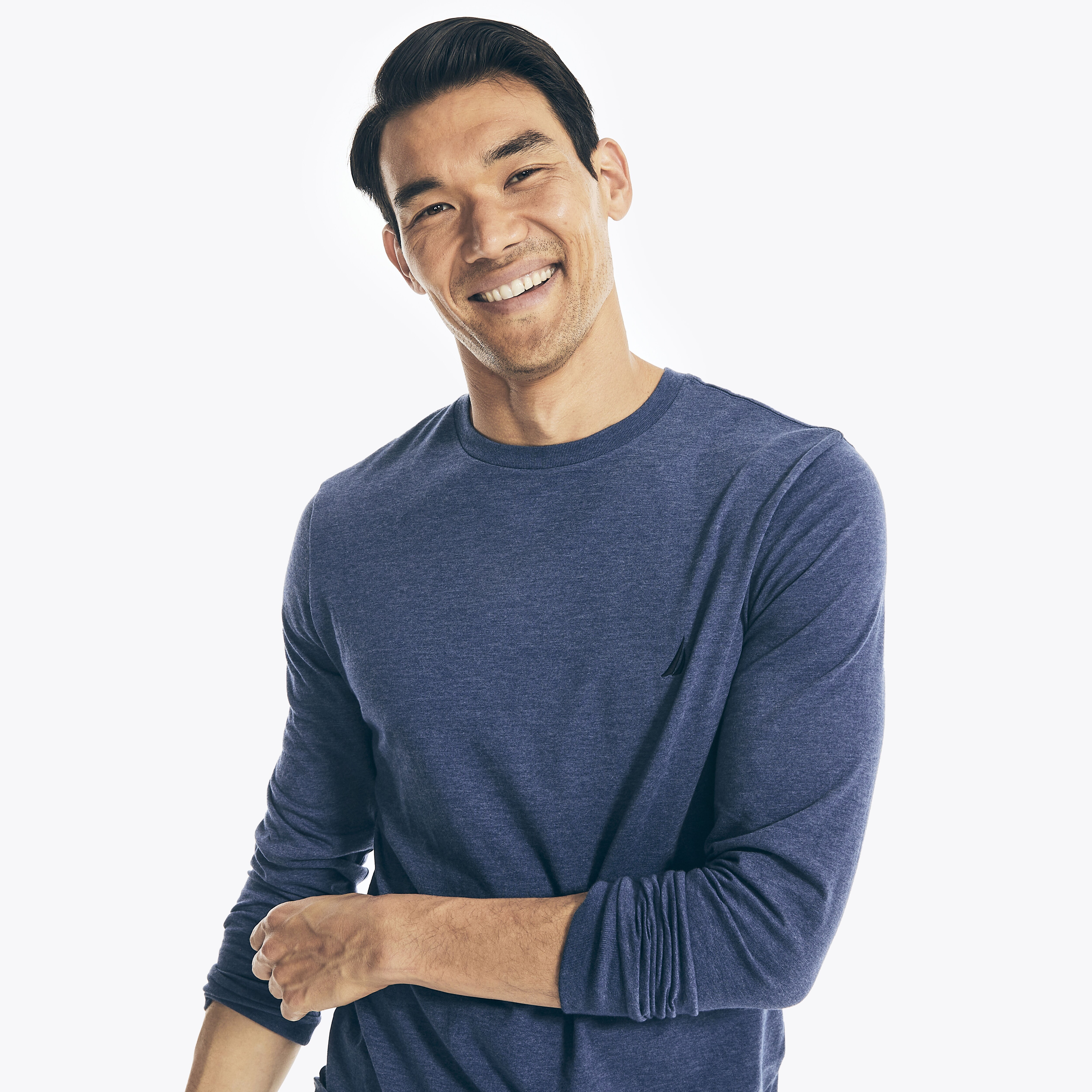HEATHERED CREWNECK LONG-SLEEVE T-SHIRT 