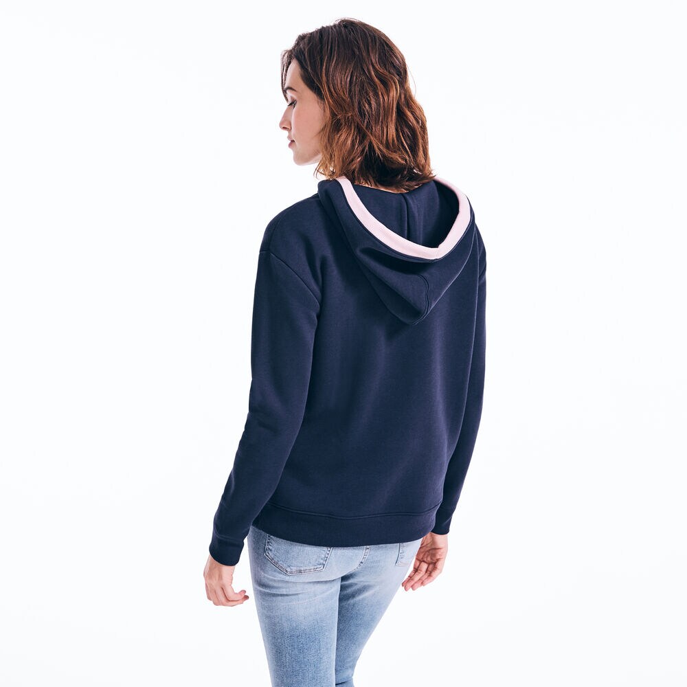 SPLIT NECK PULLOVER HOODIE,Stellar Blue Heather,large