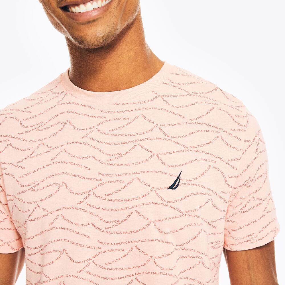 SUSTAINABLY CRAFTED LOGO WAVE PRINT CREWNECK T-SHIRT,Rustic Sunset,large