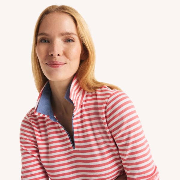 Double-Collar Striped Long-Sleeve Shirt