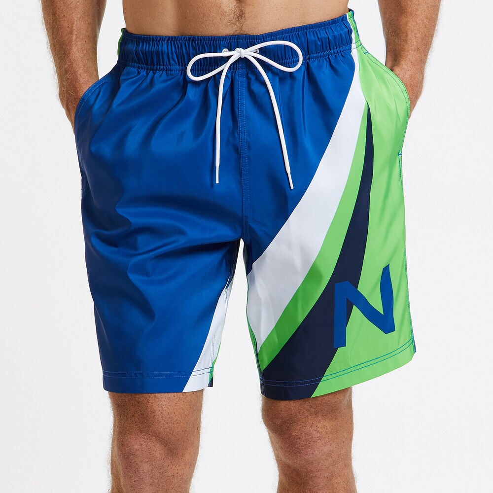 brand icon Full-Elastic Swim Trunk in Colorblock,J Navy,large