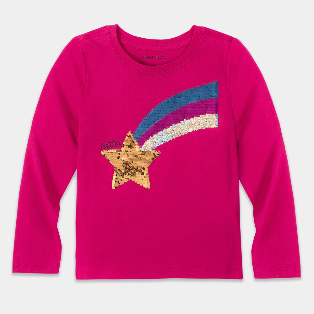 TODDLER GIRLS' REVERSIBLE SEQUIN GRAPHIC LONG SLEEVE T-SHIRT (2T-4T),Mauve Glow,large