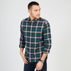 Long Sleeve Classic Fit Flannel Plaid Shirt,Pacific Pine,large
