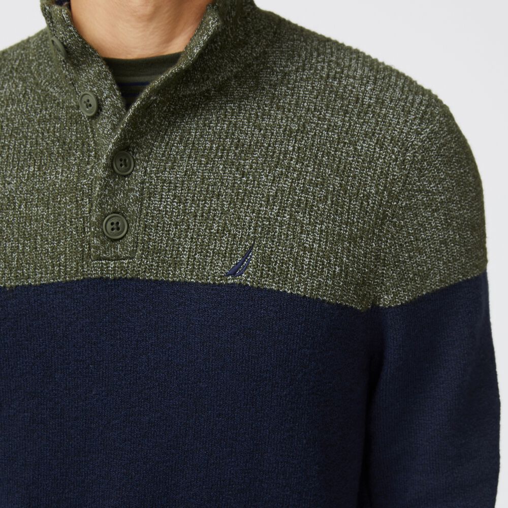 BIG & TALL SUSTAINABLY CRAFTED MOCK-NECK SWEATER,Navy,large