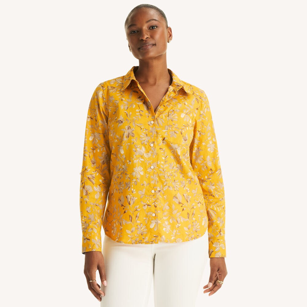 Printed Button-Up Shirt,Aspen Gold,large