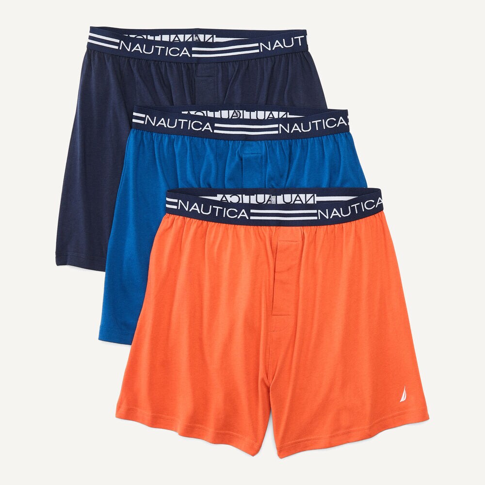 Solid Knit Boxers, 3-Pack,Deep Ocean Blue Wash,large