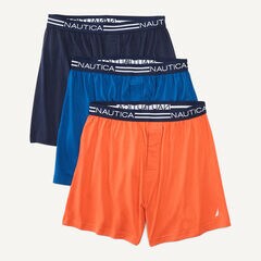 Solid Knit Boxers, 3-Pack,Deep Ocean Blue Wash,large