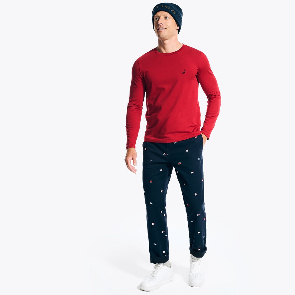 Crewneck Long-Sleeve T-Shirt,Nautica Red,large