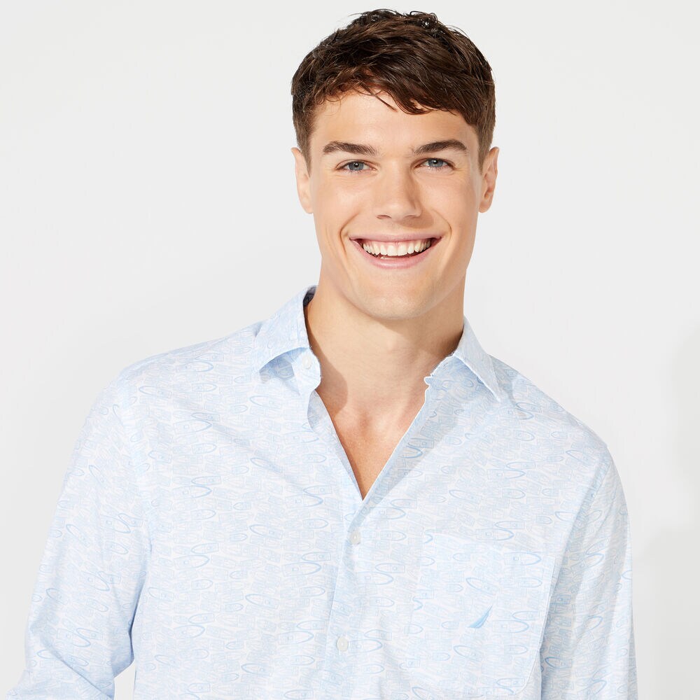 CLASSIC FIT LONG SLEEVE MULTI BOAT PRINT SHIRT,Bright White,large