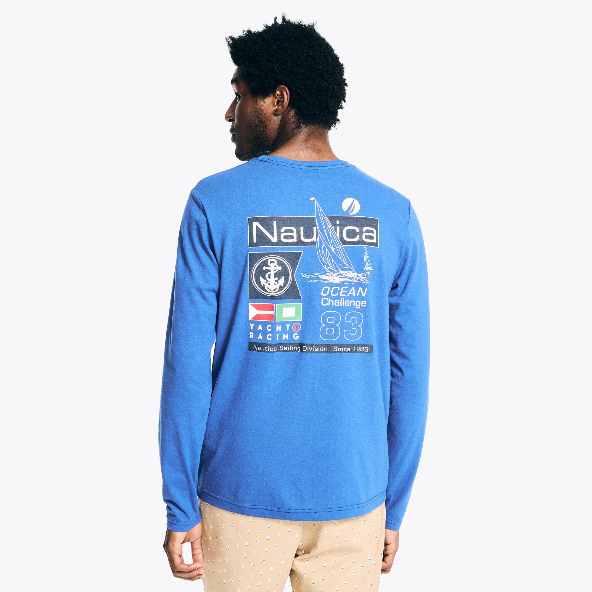 Nautica Men's Sustainably Crafted Long-Sleeve Graphic T-Shirt, Bright  Cobalt