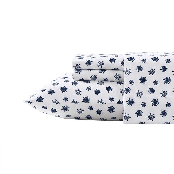 Snowflake Toss Print Queen Flannel Sheet Set