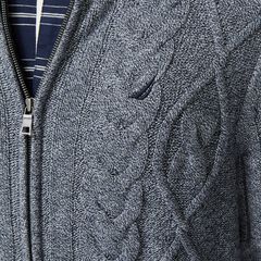 CABLE-KNIT FULL-ZIP SWEATER,Navy,large