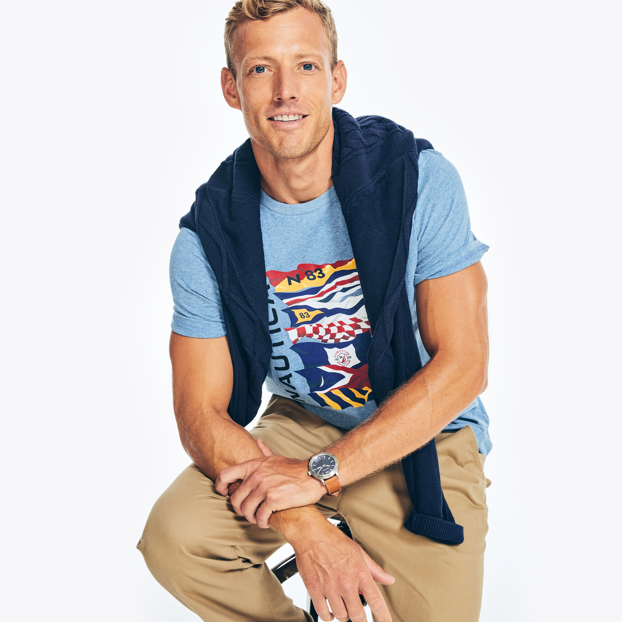 FLAG GRAPHIC T-SHIRT,Anchor Blue Heather,large