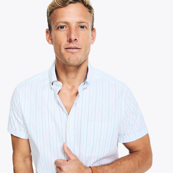 STRIPED SHORT-SLEEVE OXFORD SHIRT