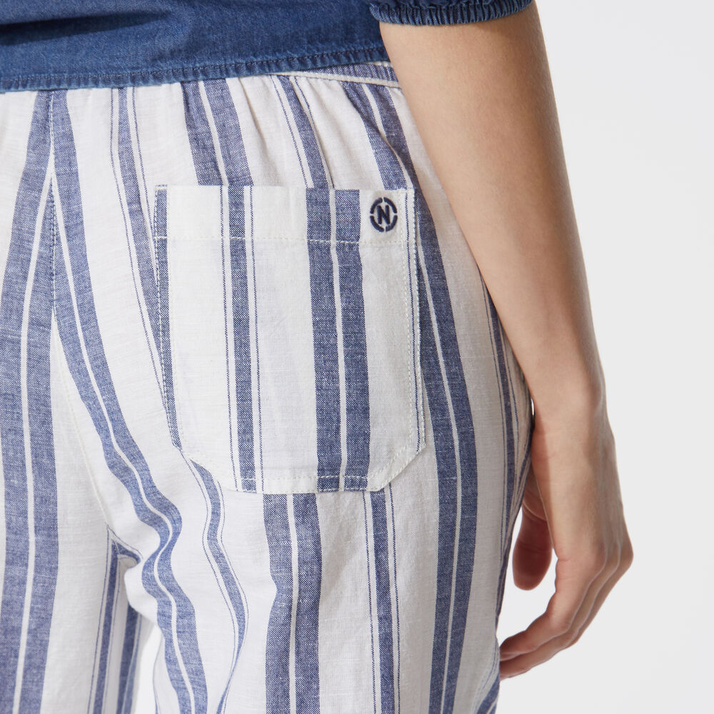 NAUTICA JEANS CO. STRIPE CROPPED LINEN PANTS,Blue Depths,large