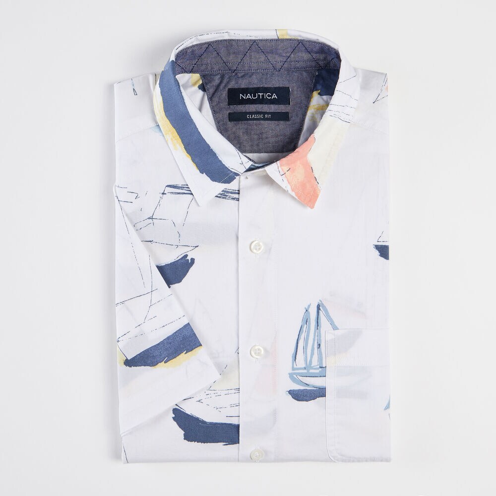 CLASSIC FIT NAUTICAL BOAT PRINTED SHIRT,Bright White,large