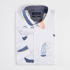 CLASSIC FIT NAUTICAL BOAT PRINTED SHIRT,Bright White,large