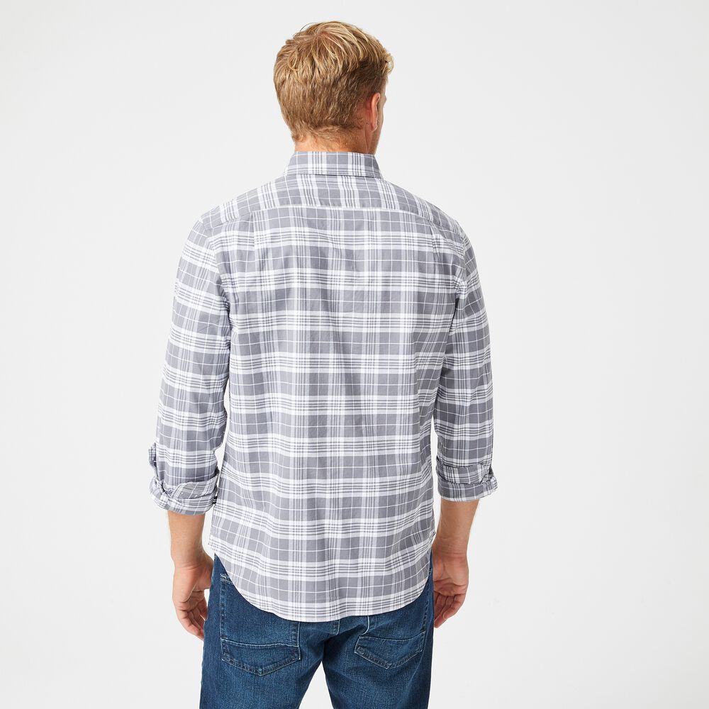 CLASSIC FIT STRETCH PLAID LONG SLEEVE SHIRT,Pewter Grey,large