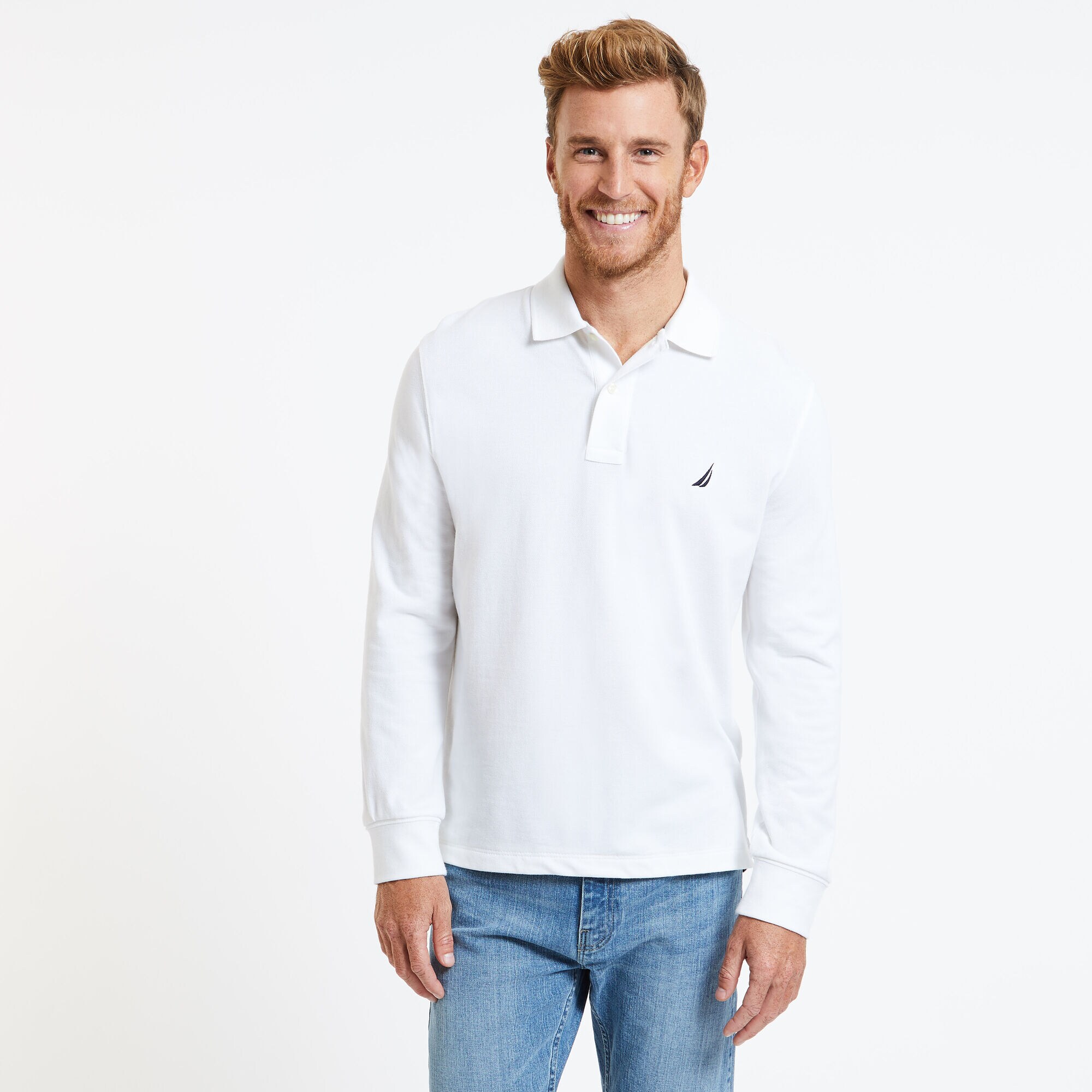 CLASSIC FIT LONG-SLEEVE POLO,Bright White,large