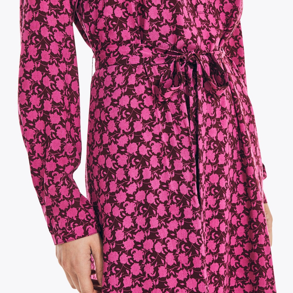 SUSTAINABLY CRAFTED FLORAL BELTED SHIRT DRESS,Parfait Pink,large