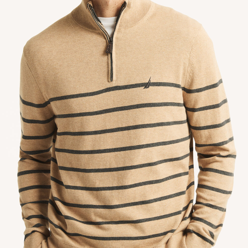 Navtech Striped Quarter-Zip Sweater,Camel Heather,large