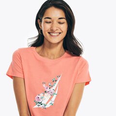 EMBROIDERED FLORAL BRAND ICON GRAPHIC T-SHIRT,Sugar Coral,large