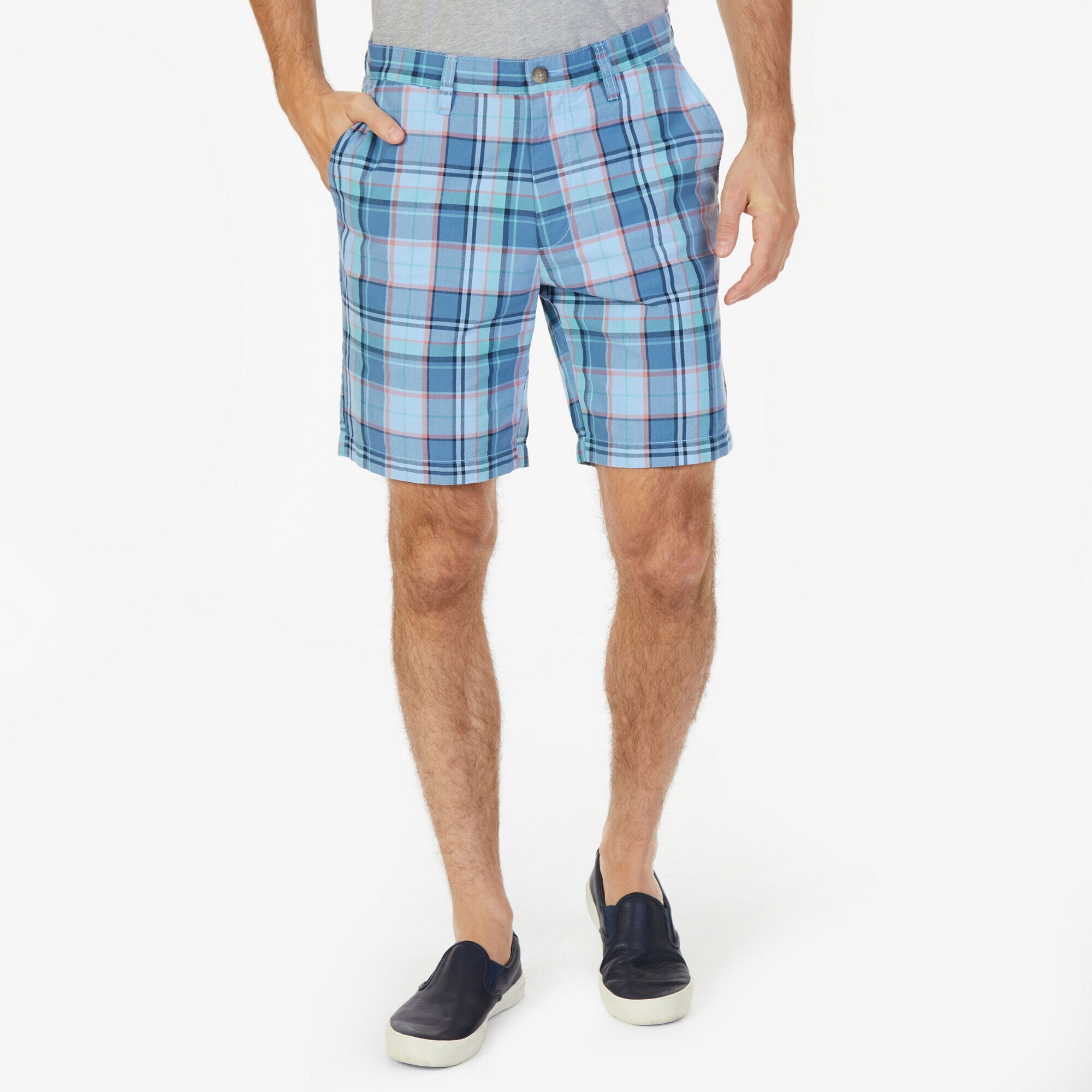 Big & Tall Roadmap Classic Fit Plaid Shorts,Azure Blue,large