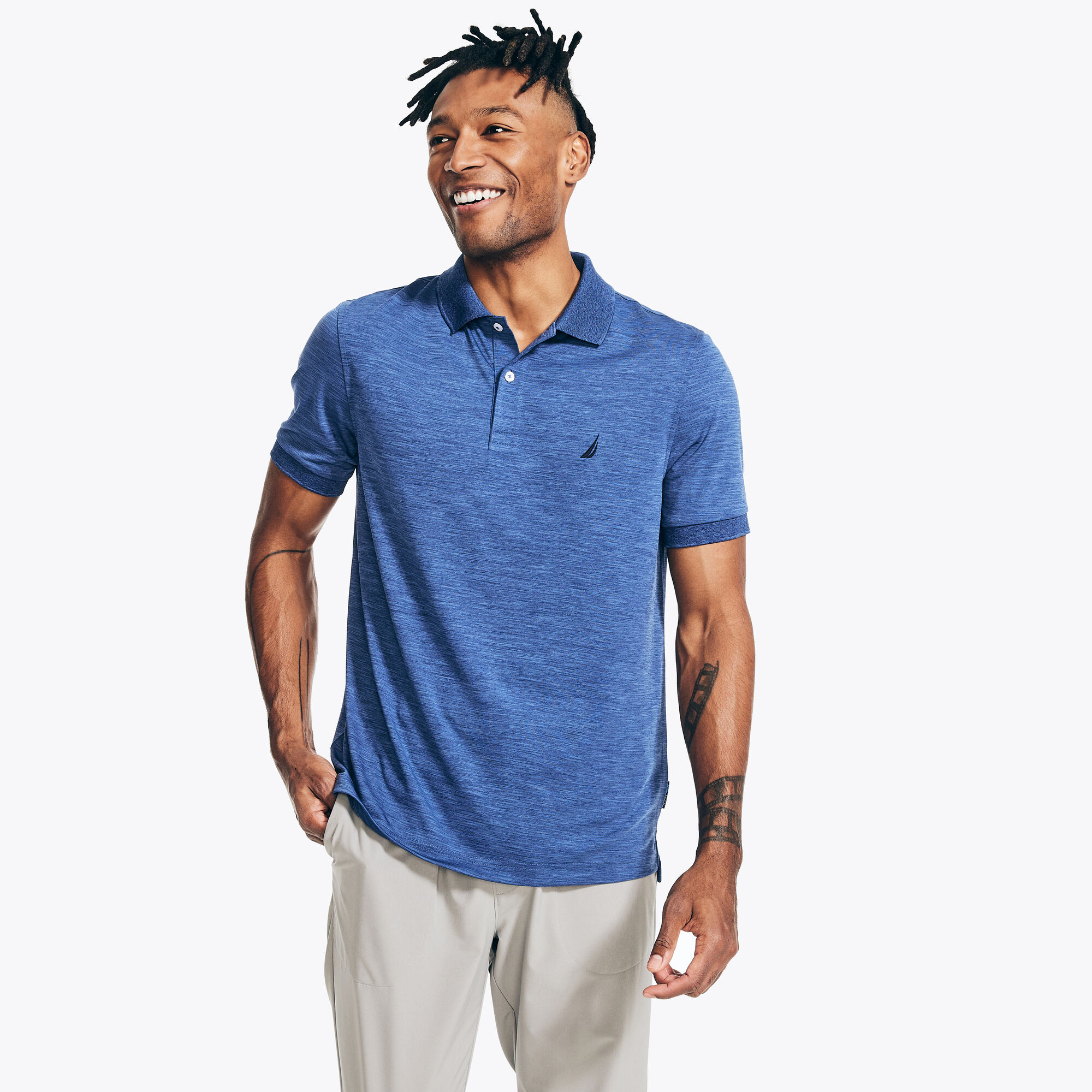 Navtech Classic Fit Performance Polo,Stellar Blue Heather,large
