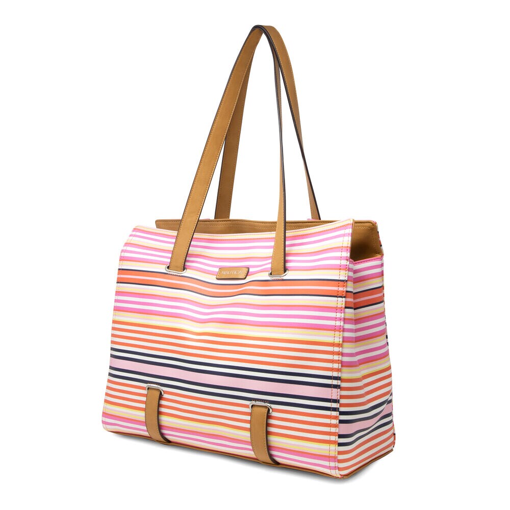 MIXED STRIPE TOTE BAG,Orange,large