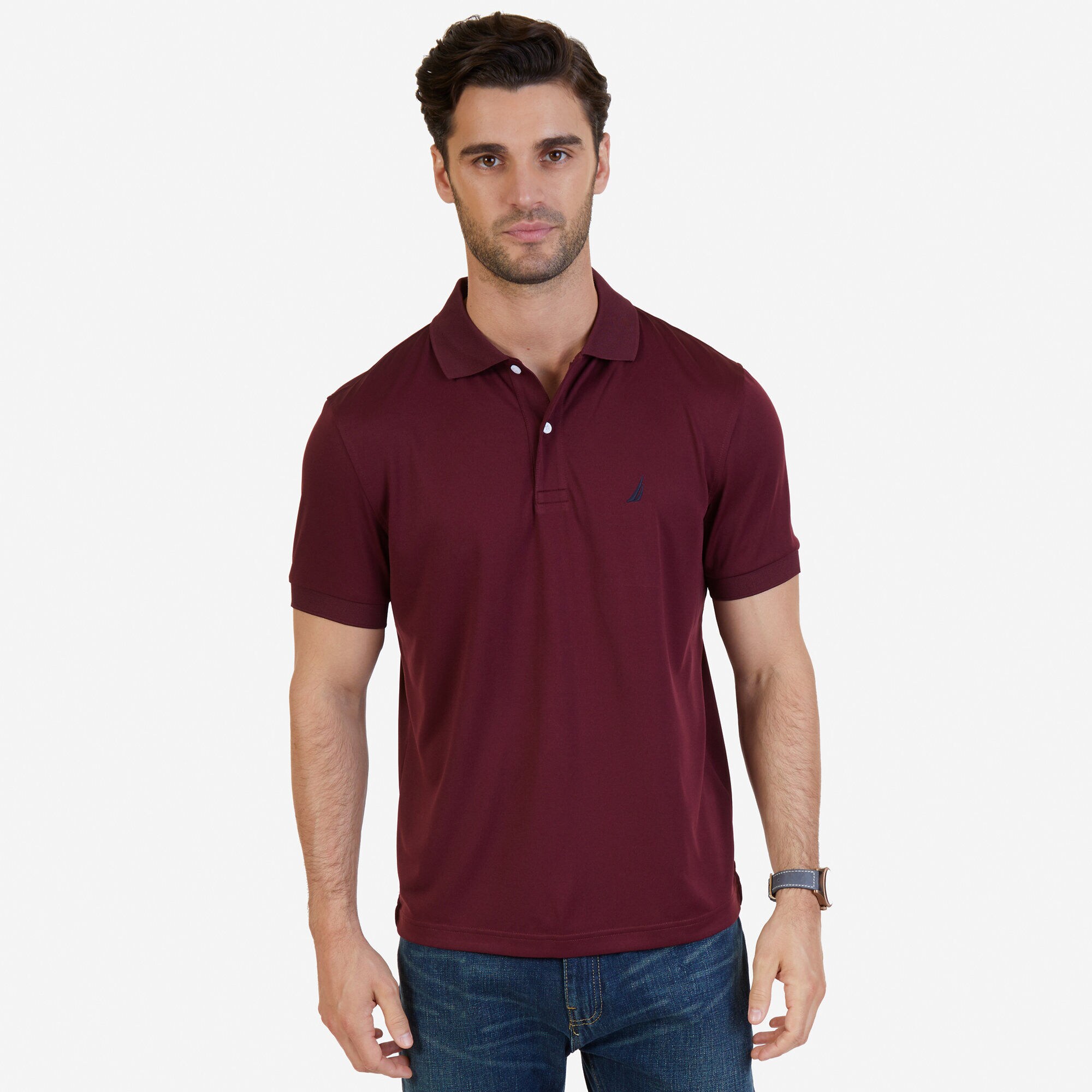Navtech Classic Fit Performance Polo,Royal Burgundy,large