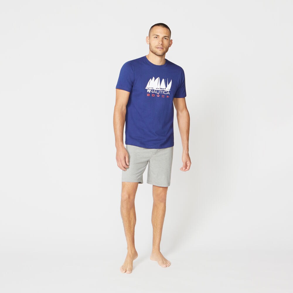 BOAT PRINT SLEEP T-SHIRT,Estate Blue,large