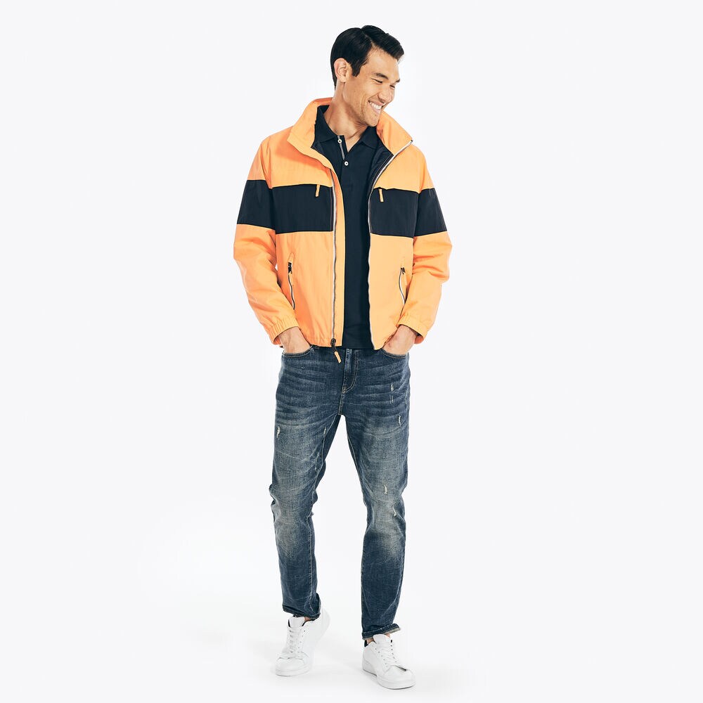 COLORBLOCK HOODED JACKET,Orange,large