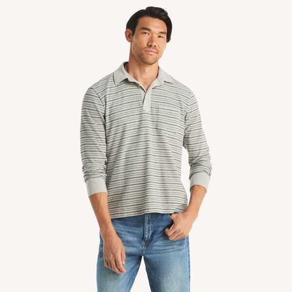 Classic Fit Waffle-Knit Long-Sleeve Striped Polo