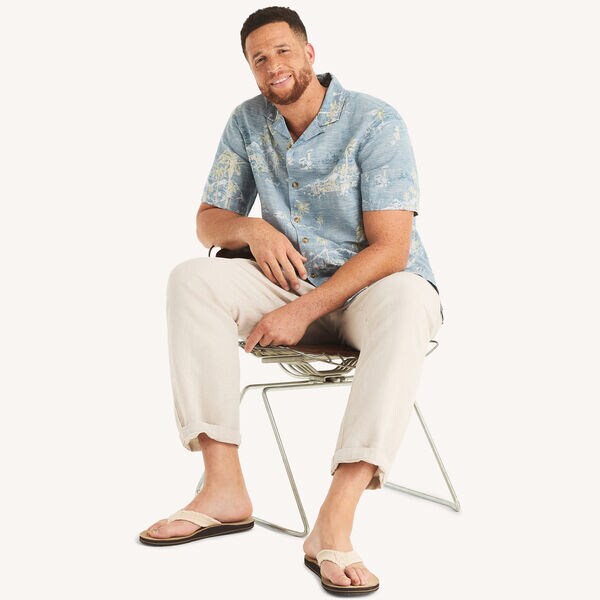 Big & Tall Printed Short-Sleeve Camp Linen Shirt