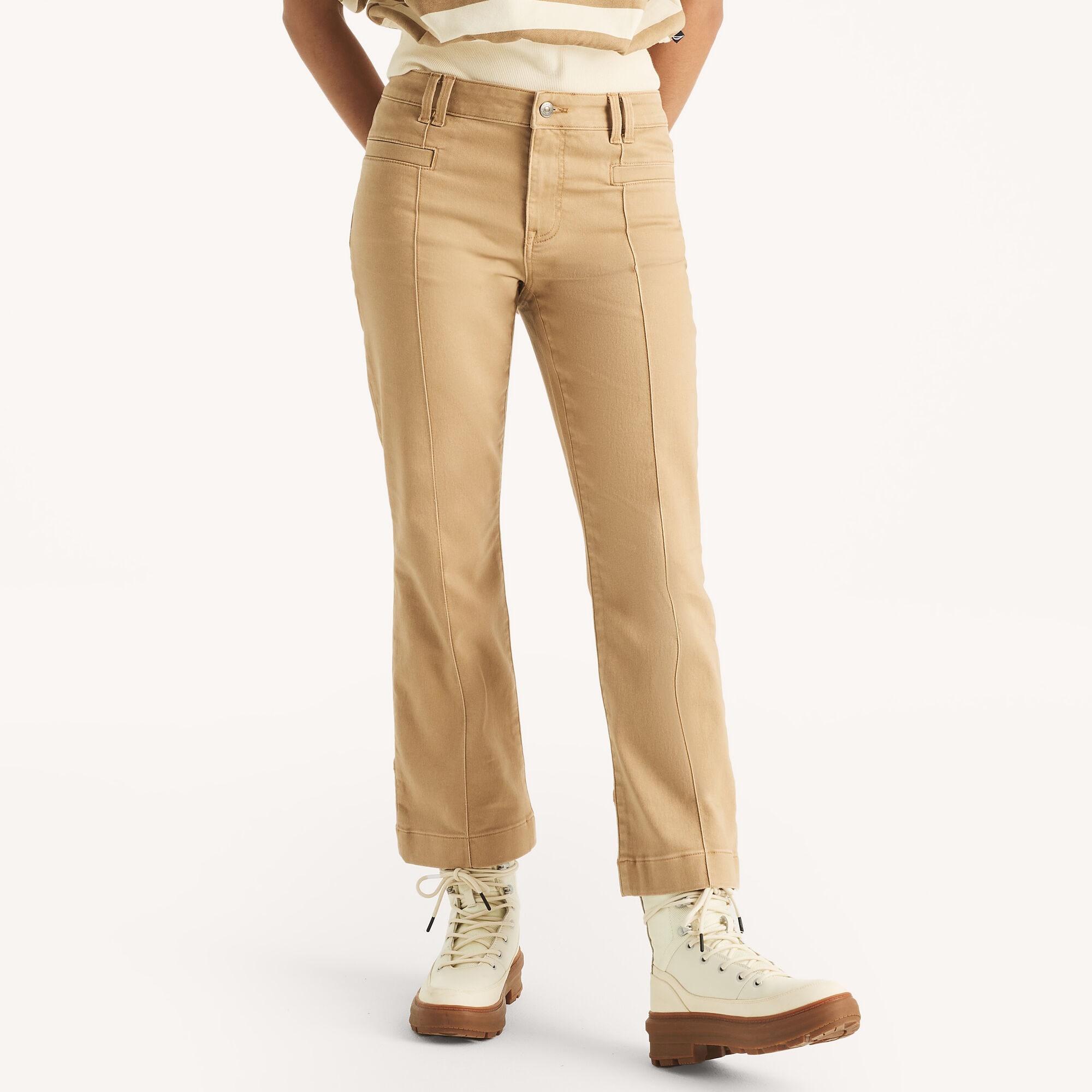 Sateen Mid-Rise Demi Bootcut Pant,Coastal Tan,large