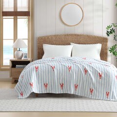 Lobster Watercolor Stripes Full/Queen Blanket,Limoges,large