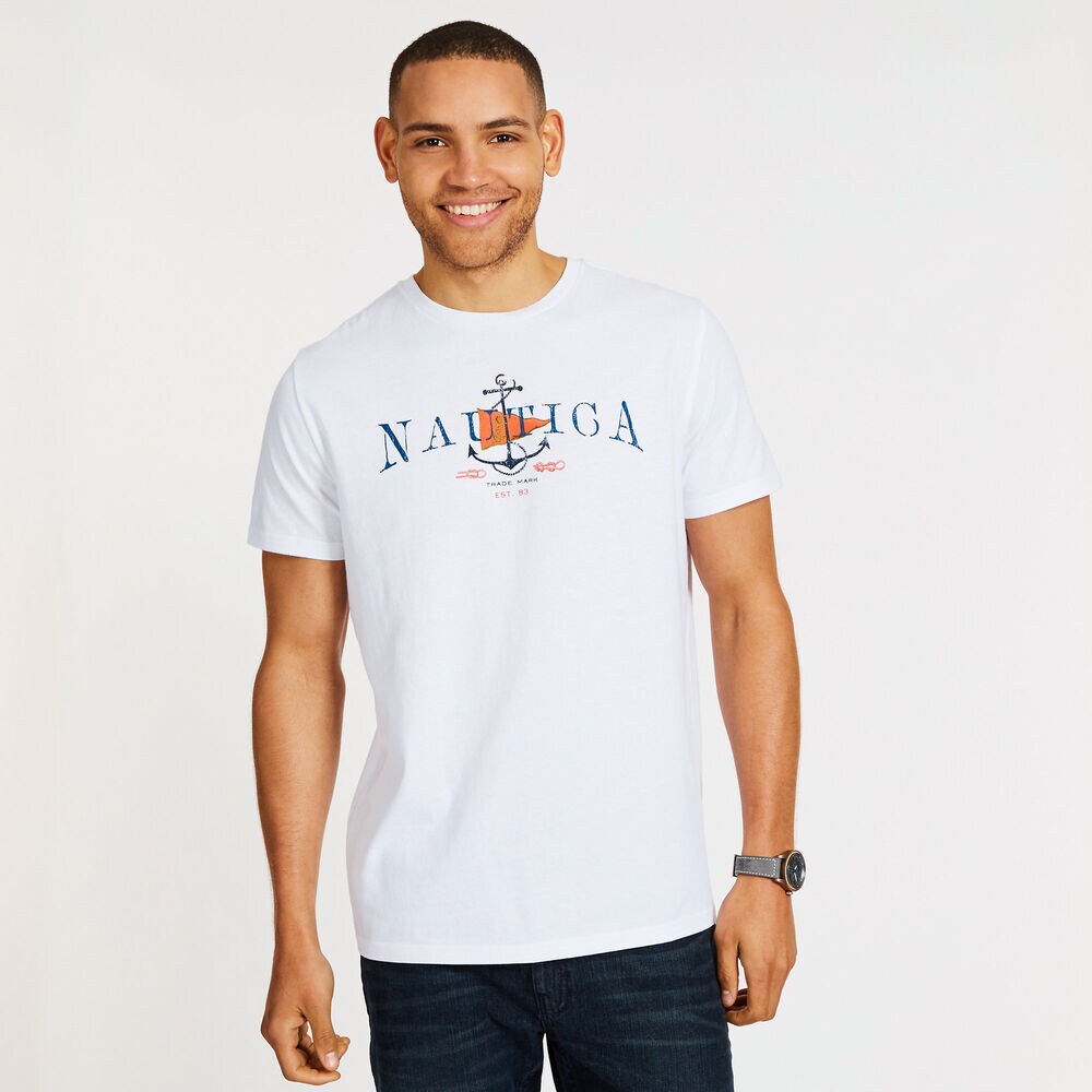 Anchor Graphic Crewneck T-Shirt,Bright White,large