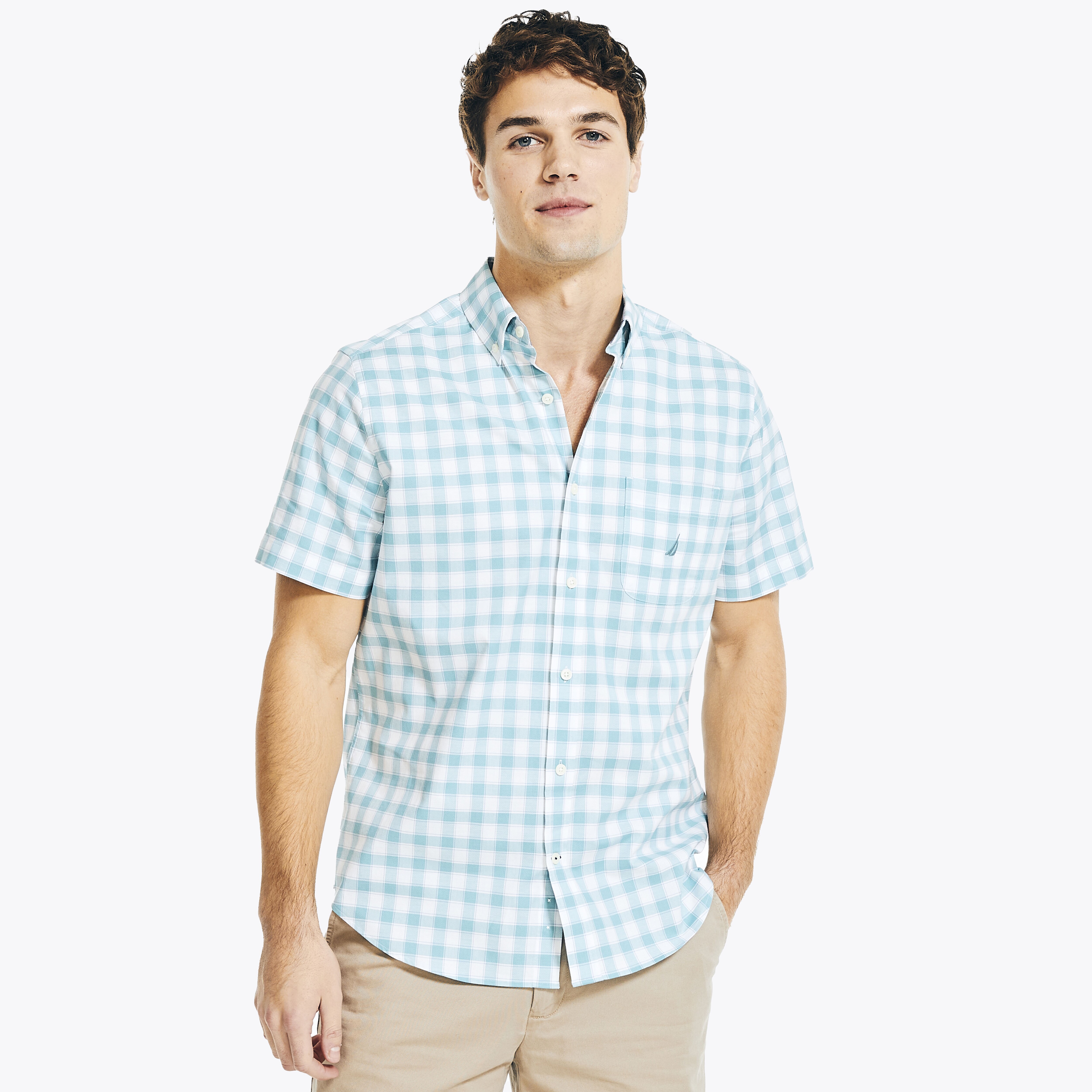 BIG & TALL PLAID SHORT-SLEEVE OXFORD SHIRT | Nautica