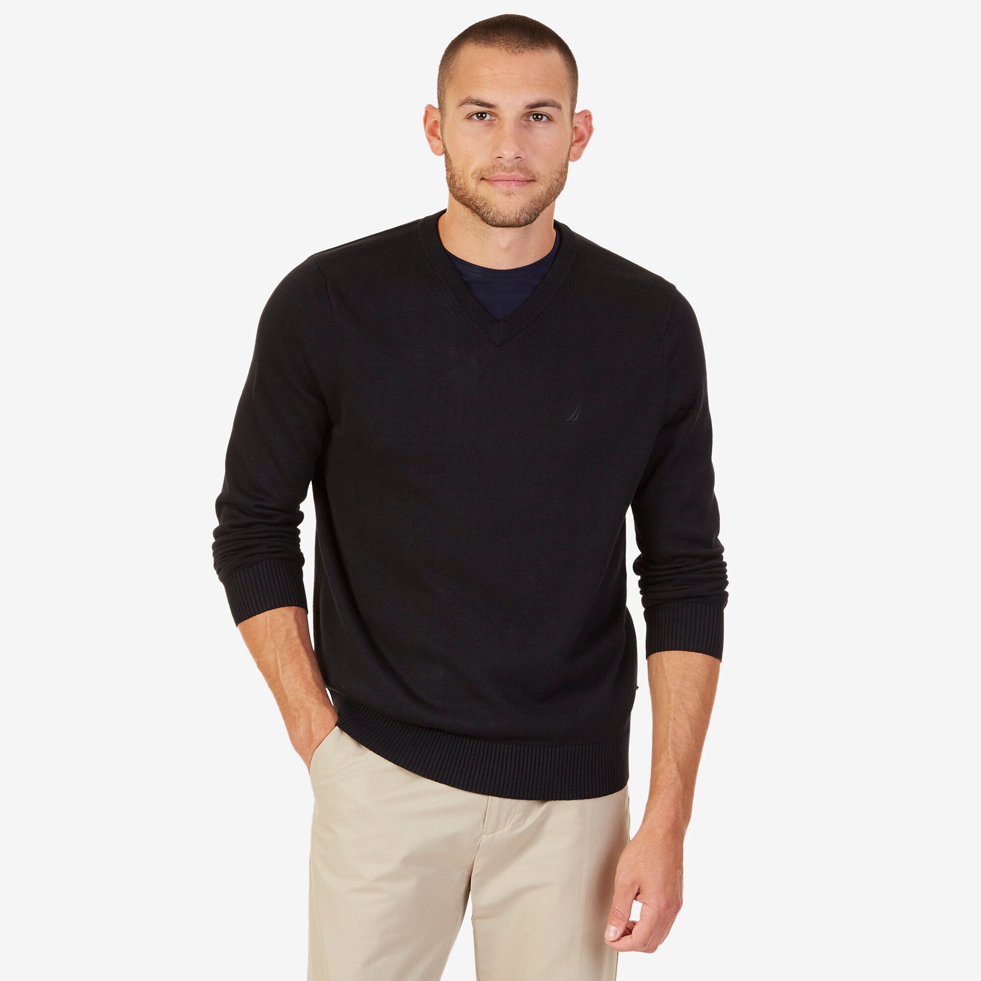 V-Neck Pullover Sweater,True Black,large