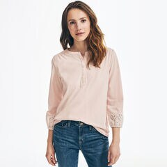 EYELET TRIM TOP,Bow Burgundy,large